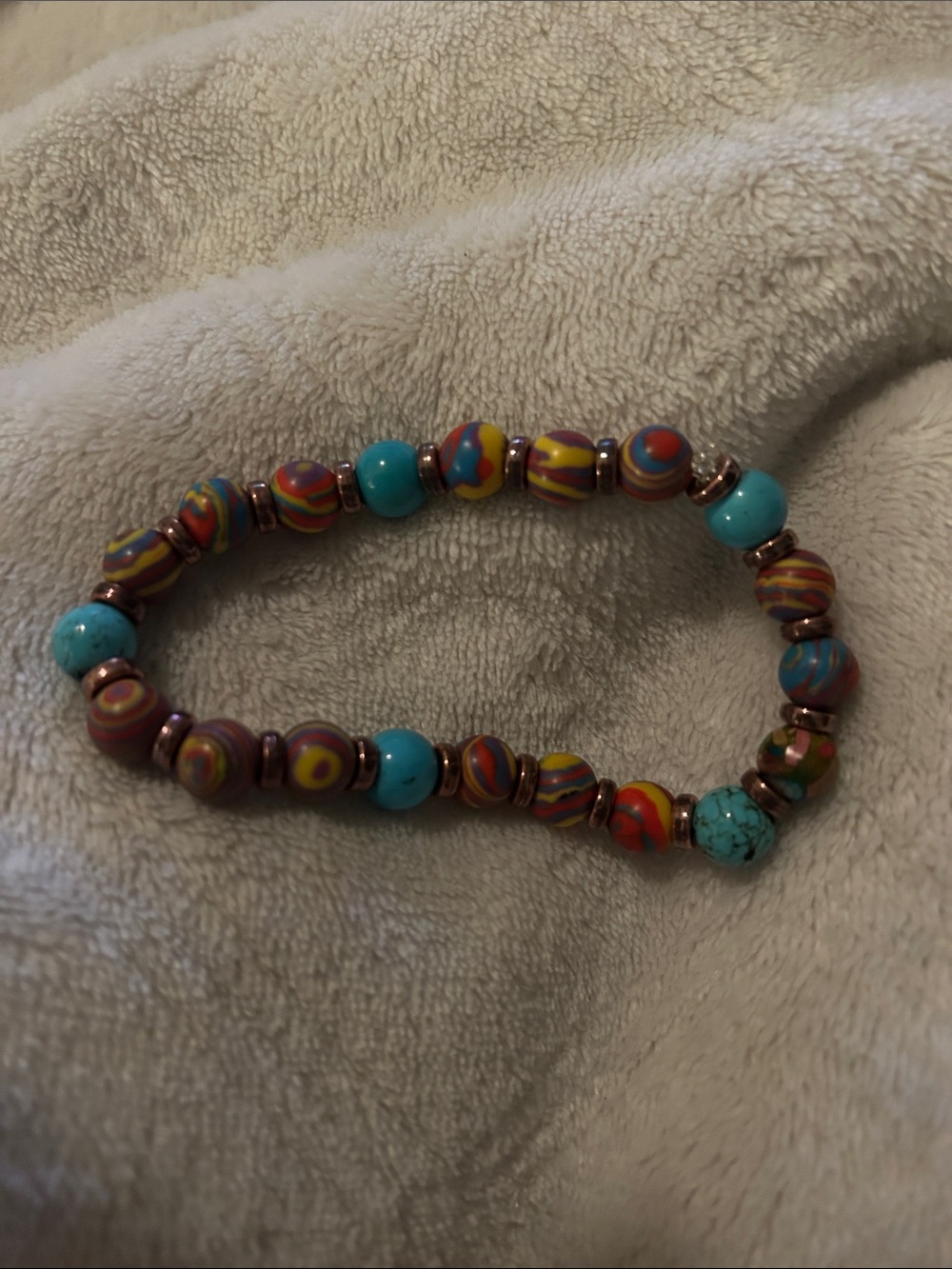 Multicolor and Turquoise Beaded Stretch Bracelet